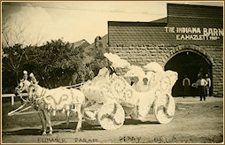 1910 Flower Parade float in front of the Indiana Barn
