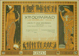 Certificate for Xth Olympiad in Los Angeles 1932